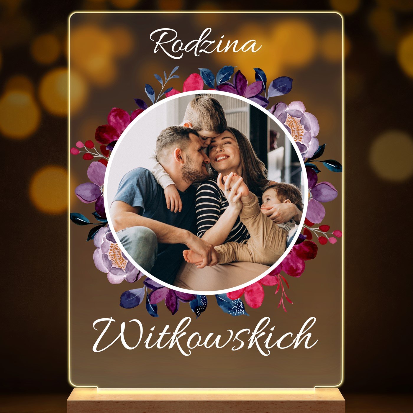 Lampka ramka L z wydrukiem na szkle akrylowym i podświetleniem LED dla pary na ślub rocznicę parapetówkę