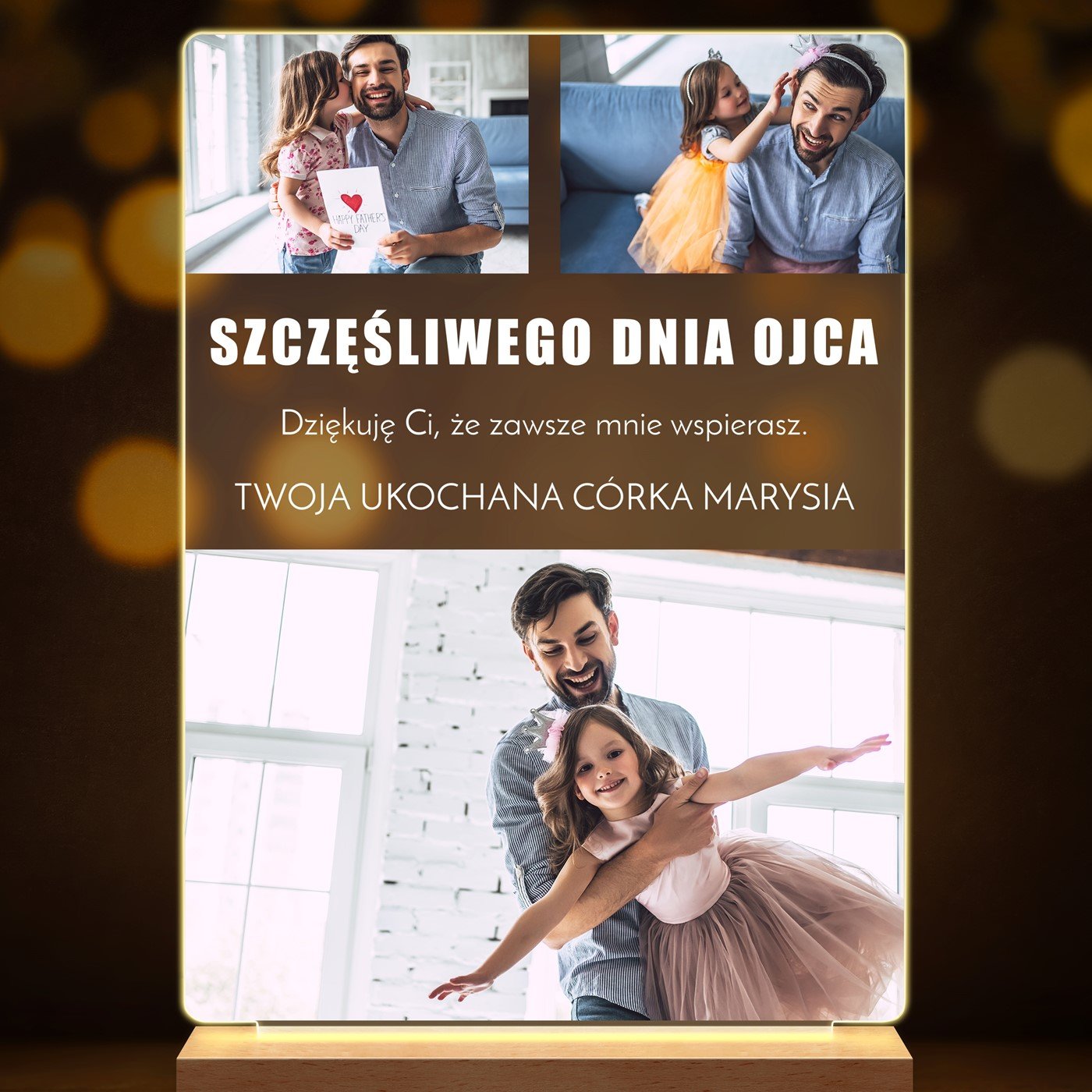 Lampka ramka L z wydrukiem na szkle akrylowym i podświetleniem LED dla taty na Dzień Ojca