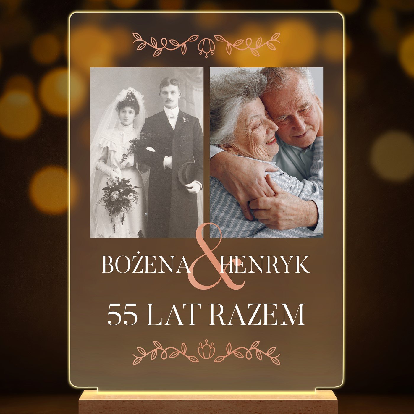 Lampka ramka XL z wydrukiem na szkle akrylowym i podświetleniem LED dla pary na rocznicę ślubu