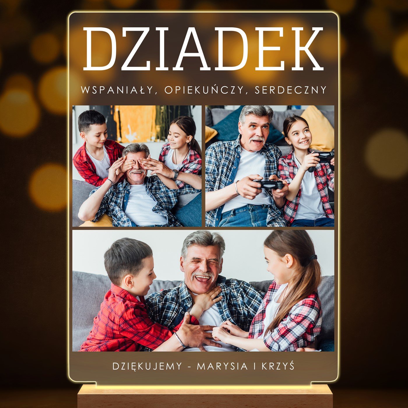 Lampka ramka XL z wydrukiem na szkle akrylowym i podświetleniem LED dla dziadka na Dzień Dziadka