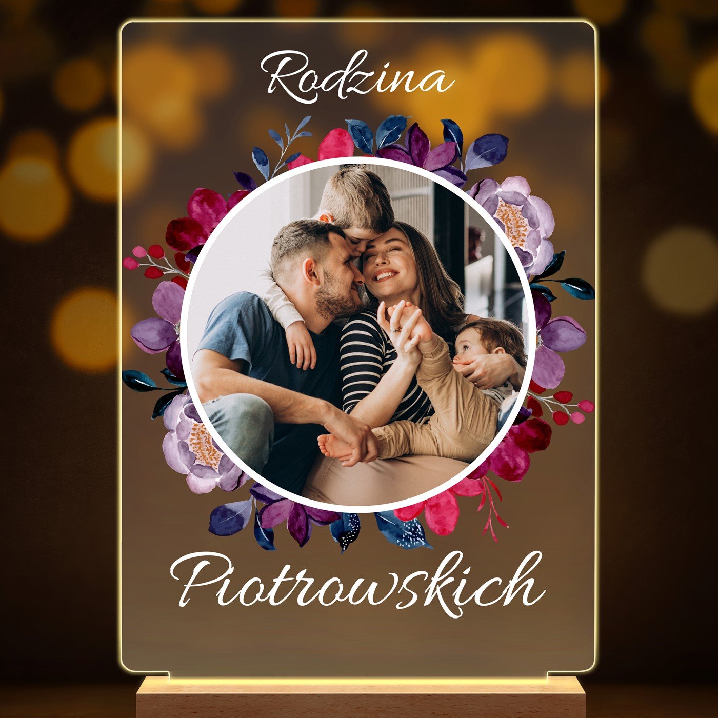 Lampka ramka XL z wydrukiem na szkle akrylowym i podświetleniem LED dla pary na ślub rocznicę parapetówkę