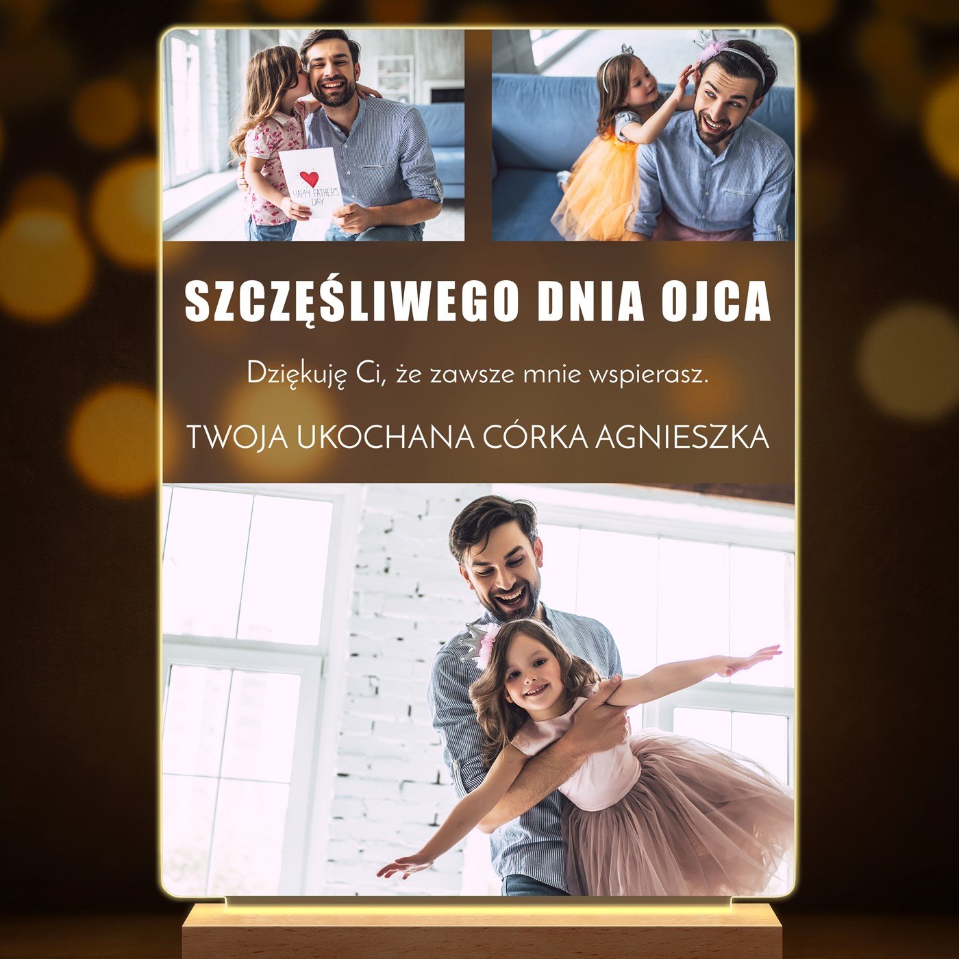 Lampka ramka XL z wydrukiem na szkle akrylowym i podświetleniem LED dla taty na Dzień Ojca
