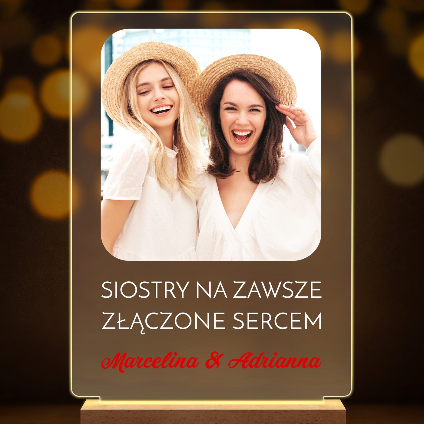 Lampka ramka XL z wydrukiem na szkle akrylowym i podświetleniem LED dla siostry sióstr bliźniaczek