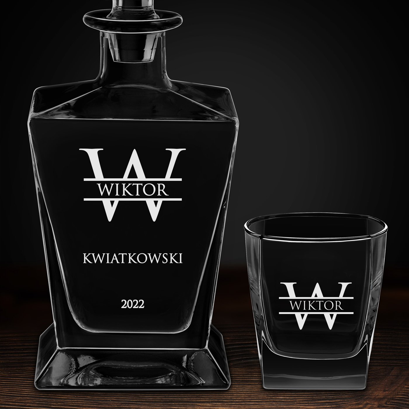 Karafka do whisky pyramid z 6 szklankami capitol i grawerem dla gentlemana