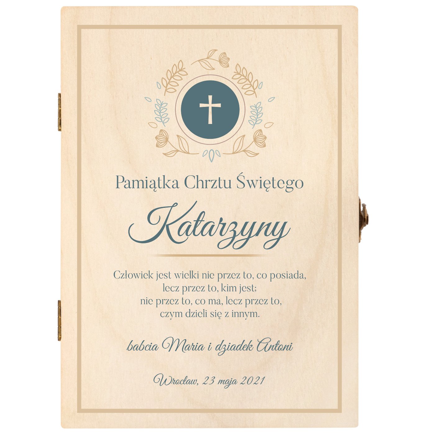 Sztućce dla dzieci zestaw w drewnianym etui z nadrukiem dla dziewczynki na chrzest