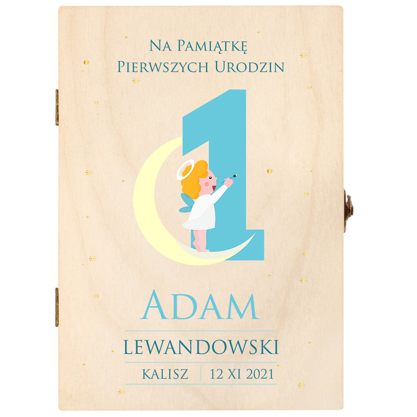 Sztućce dla dzieci zestaw w drewnianym etui z nadrukiem dla chłopca na roczek