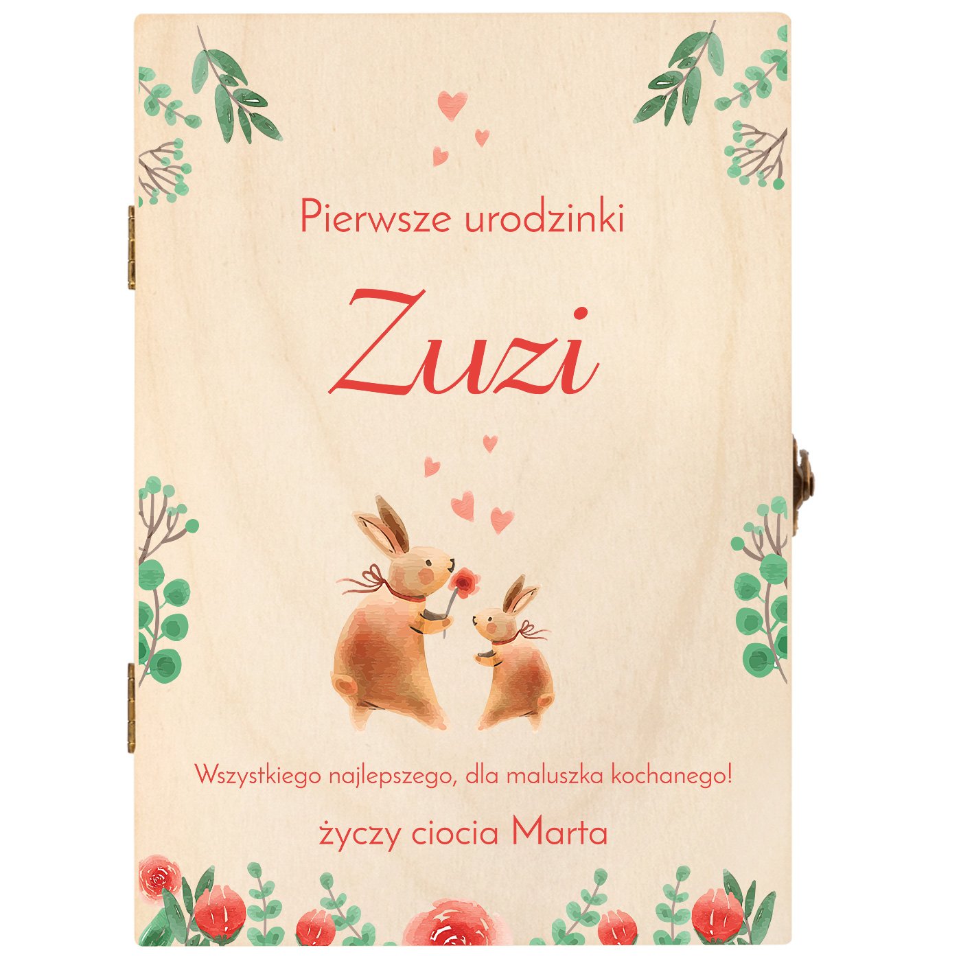 Sztućce dla dzieci zestaw w drewnianym etui z nadrukiem dla dziewczynki na urodziny