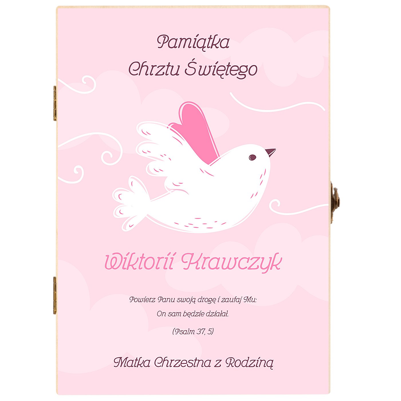 Sztućce dla dzieci zestaw w drewnianym etui z nadrukiem dla dziewczynki na chrzest