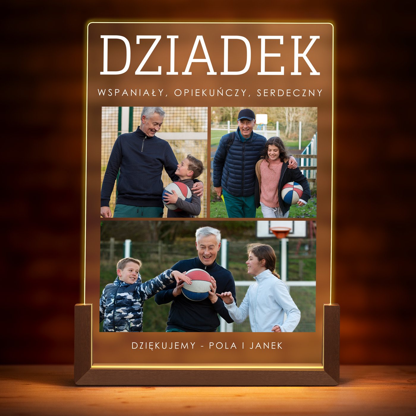Lampka LED XL z nadrukiem na szkle akrylowym dla dziadka