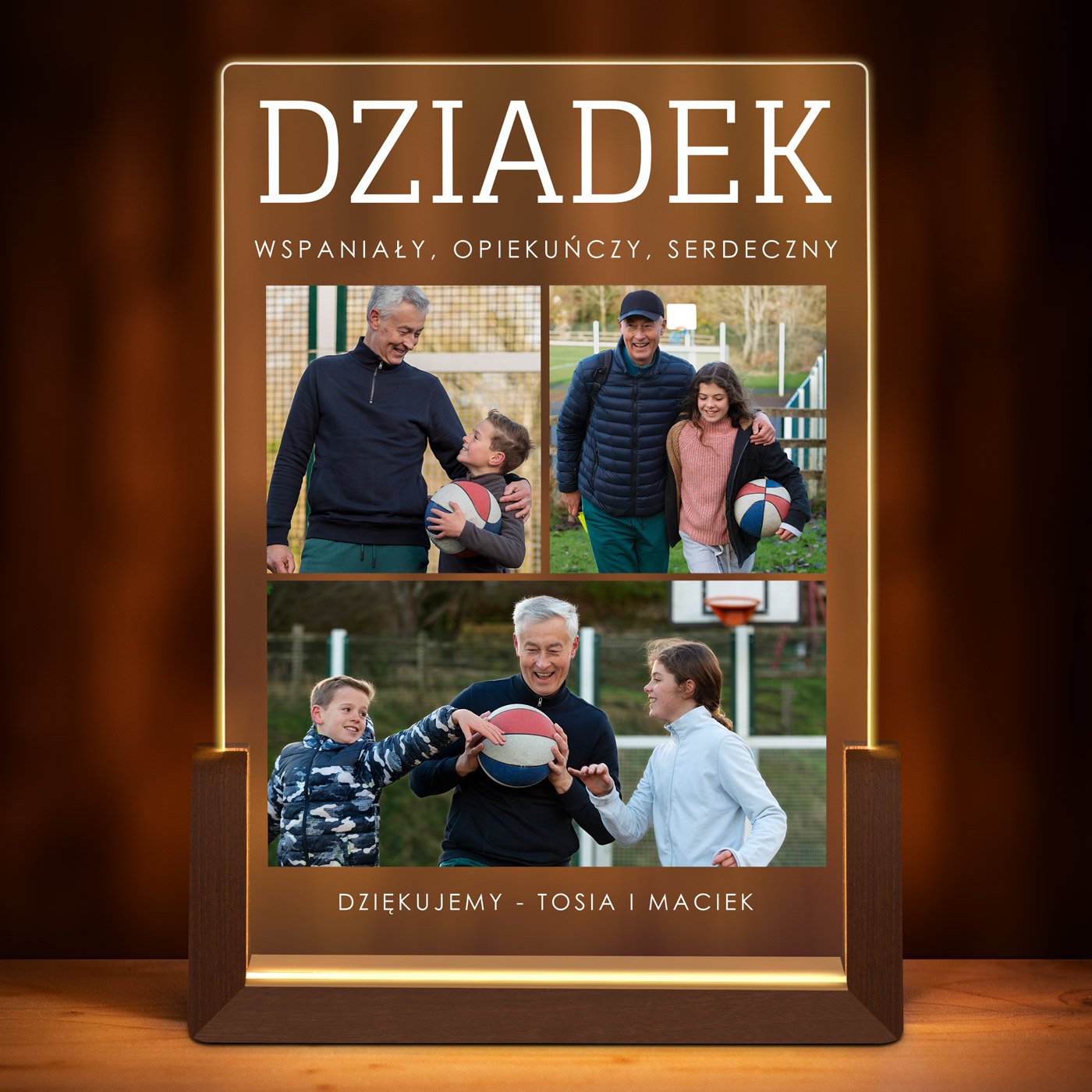 Lampka LED L z nadrukiem na szkle akrylowym dla dziadka