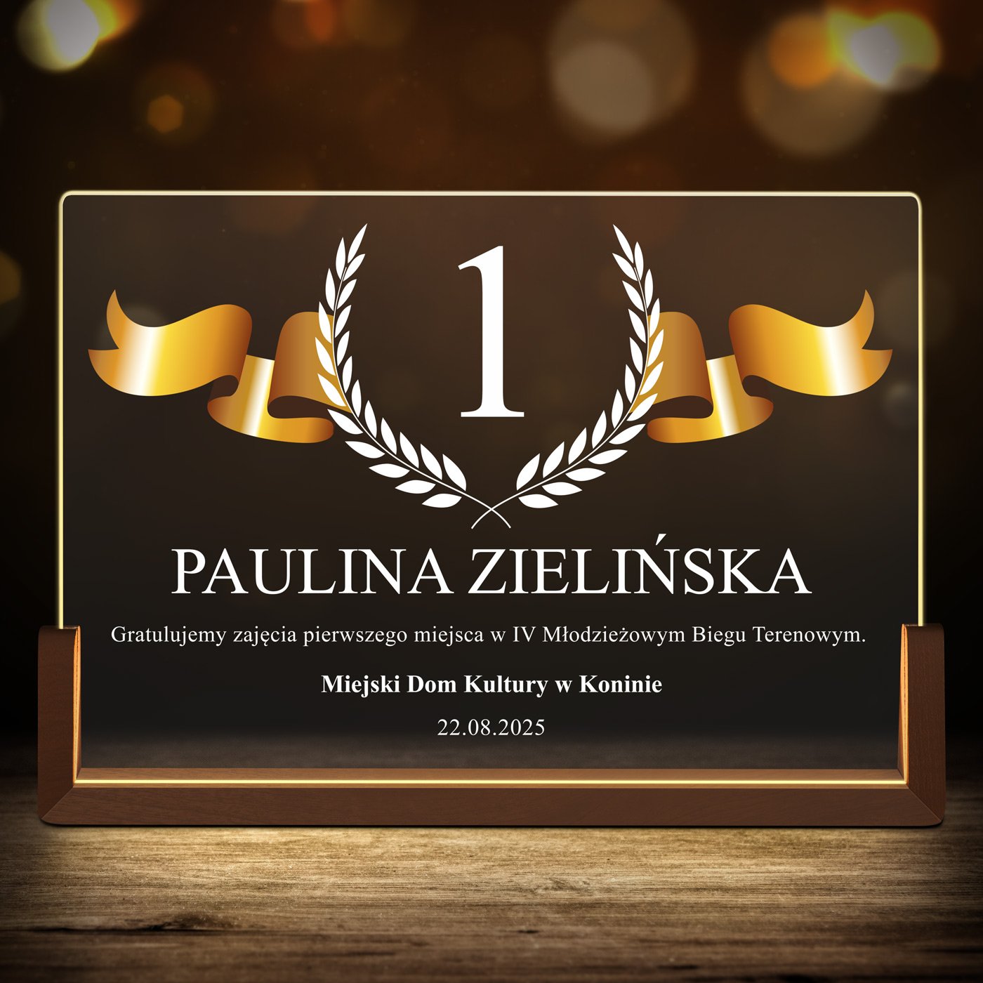 Lampka LED pozioma z nadrukiem na szkle akrylowym dla niej dziewczynki biegaczki