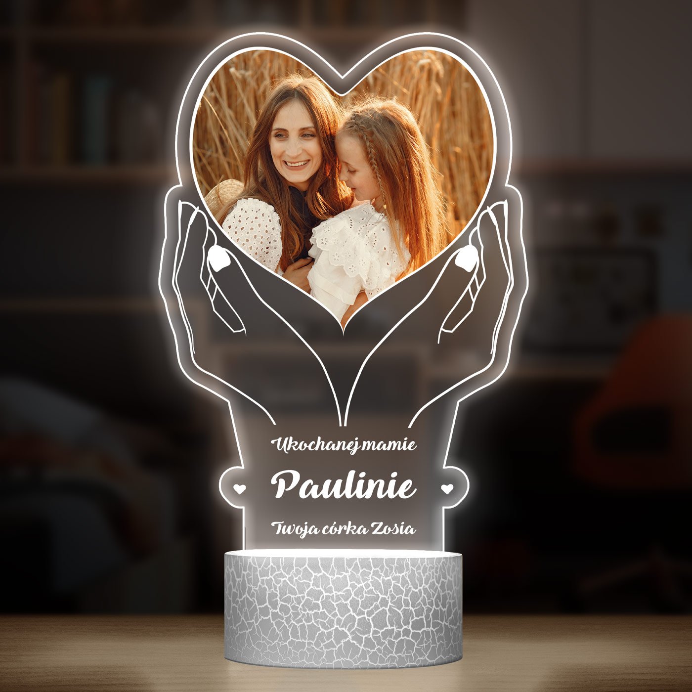Lampka LED L z nadrukiem na szkle akrylowym dla mamy