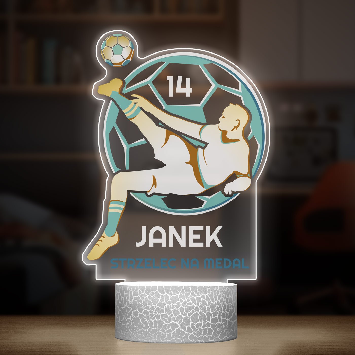 Lampka LED L z nadrukiem na szkle akrylowym dla piłkarza kibica na urodziny
