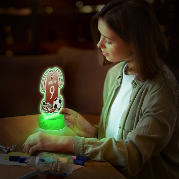 Lampka LED L z nadrukiem na szkle akrylowym dla piłkarza kibica na urodziny