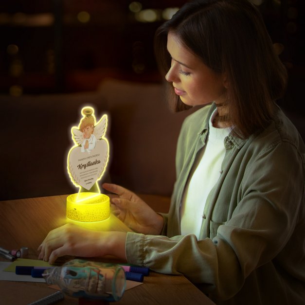 Lampka LED L 3D z nadrukiem na szkle akrylowym dla chłopca na chrzest
