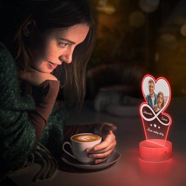 Lampka LED L 3D ze zdjęciem na szkle akrylowym dla pary na ślub rocznicę