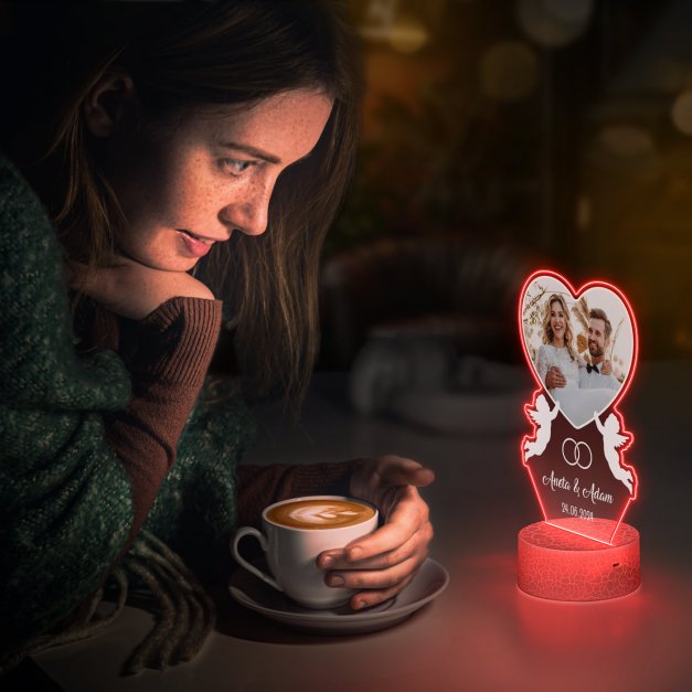 Lampka LED L 3D ze zdjęciem na szkle akrylowym dla pary na ślub rocznicę