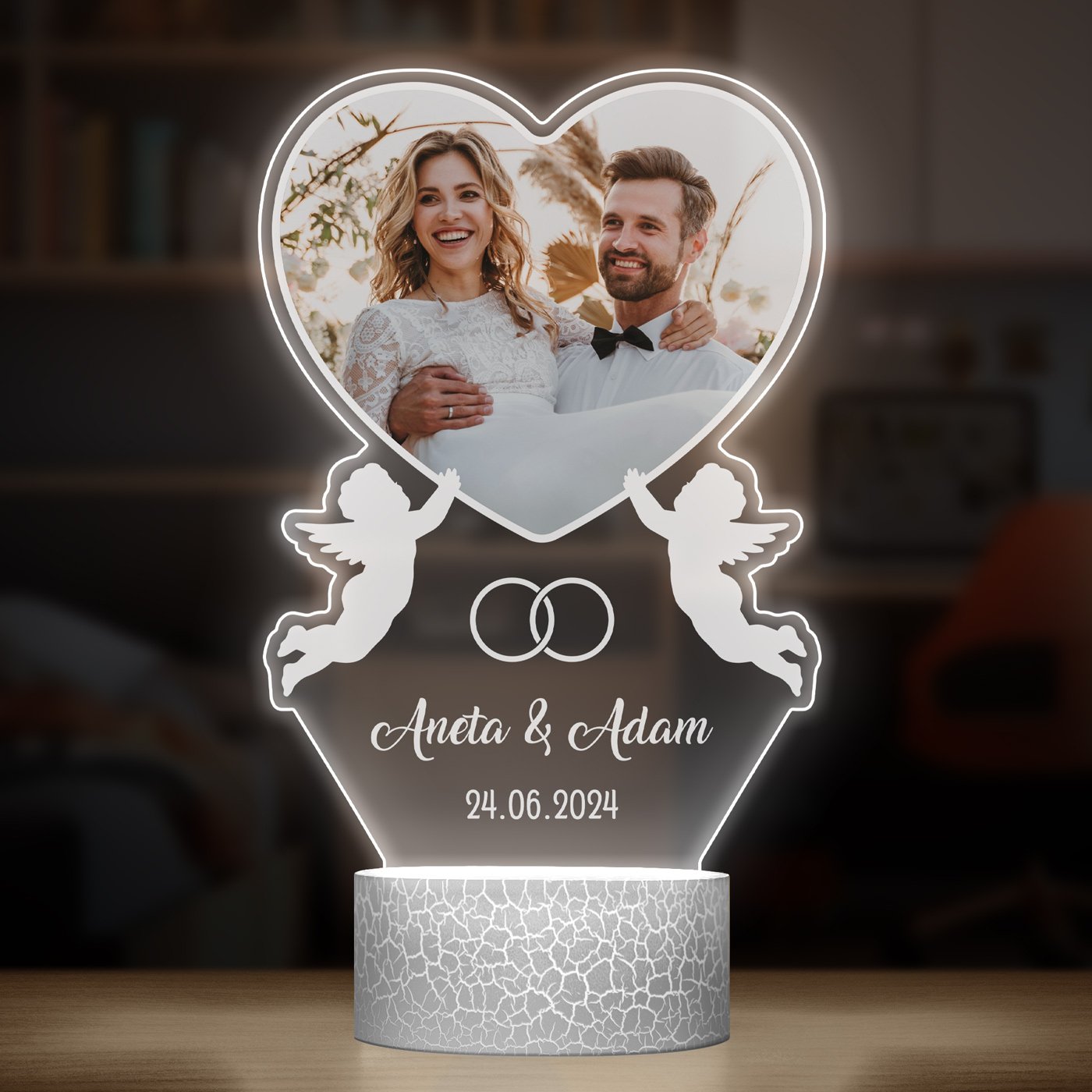 Lampka LED L 3D ze zdjęciem na szkle akrylowym dla pary na ślub rocznicę