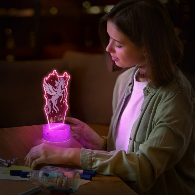 Lampka LED L 3D z nadrukiem na szkle akrylowym dla dziewczynki niej na imieniny