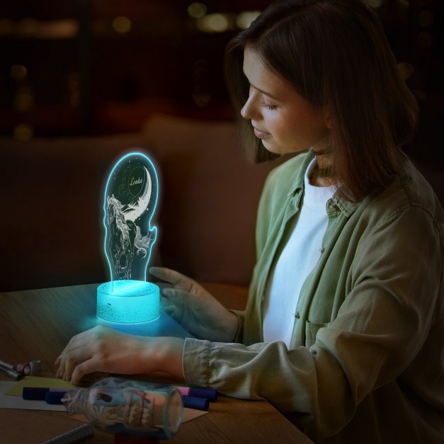 Lampka LED L 3D z nadrukiem na szkle akrylowym dla niej dziewczynki na imieniny