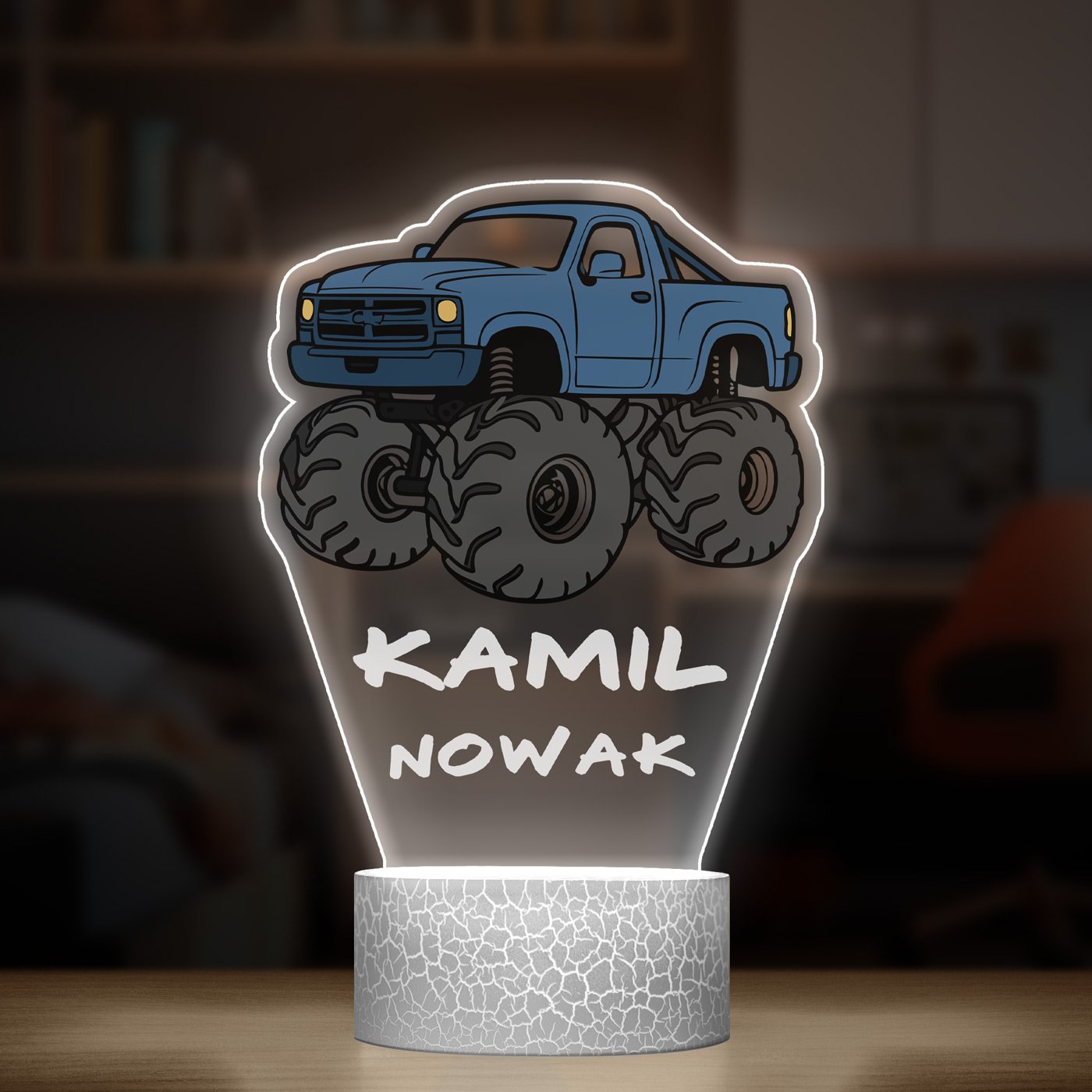 Lampka LED L 3D z nadrukiem na szkle akrylowym dla niego chłopca kierowcy fana motoryzacji