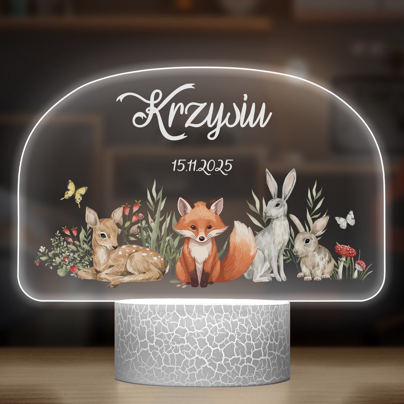 Lampka LED L 3D z nadrukiem na szkle akrylowym dla chłopca na urodziny