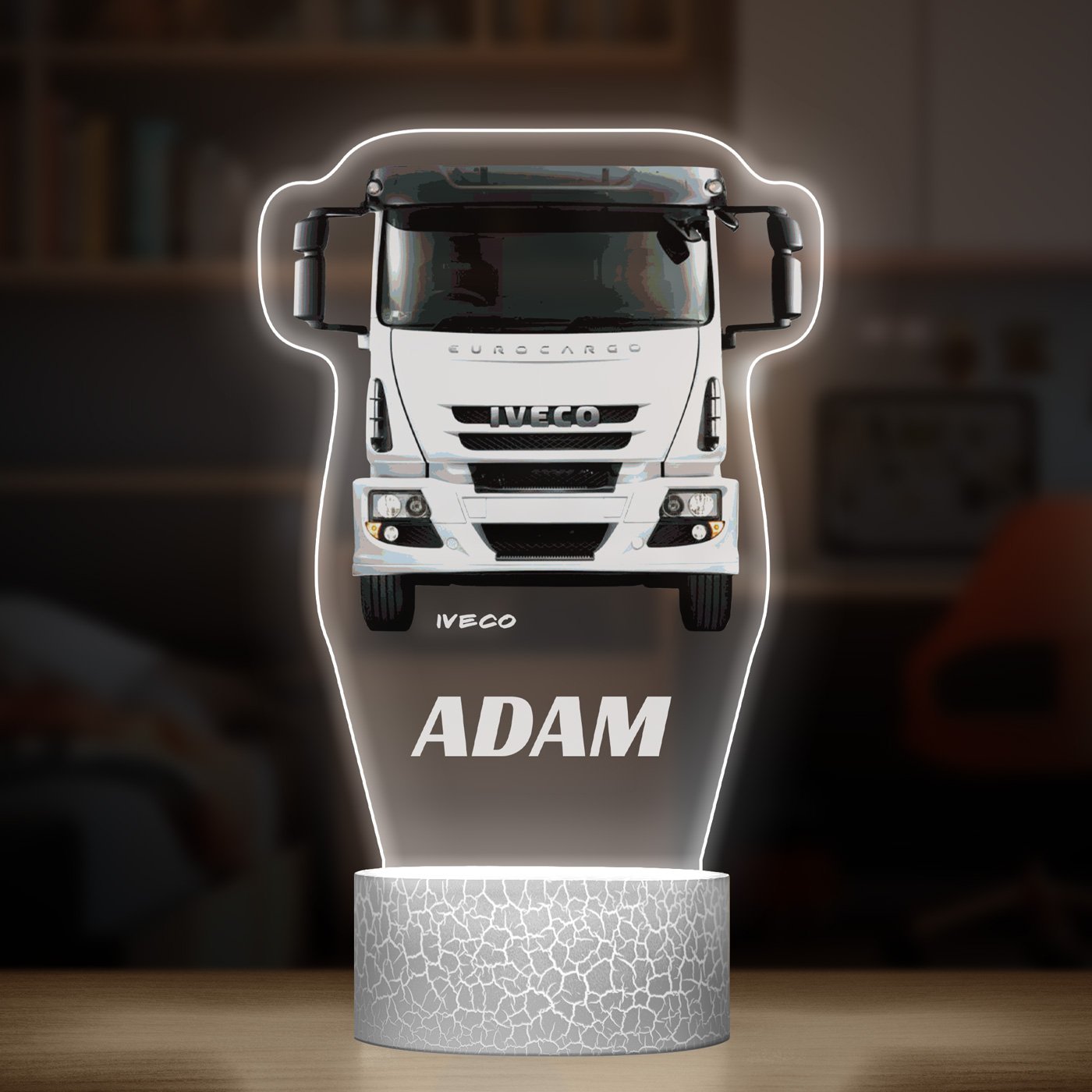 Lampka LED L 3D z nadrukiem na szkle akrylowym dla kierowcy ciężarówki na imieniny