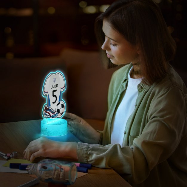 Lampka LED L 3D z nadrukiem na szkle akrylowym dla piłkarza kibica na urodziny imieniny