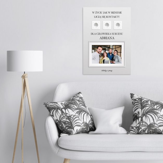 Plakat metalowy personalizowany L ze zdjęciem dla kolegi z okazji awansu w pracy