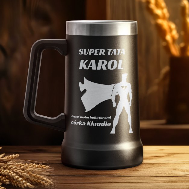 Czarny kubek termiczny kufel z grawerem dla taty