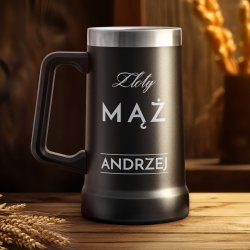 Czarny kubek termiczny kufel z grawerem dla męża na imieniny rocznicę