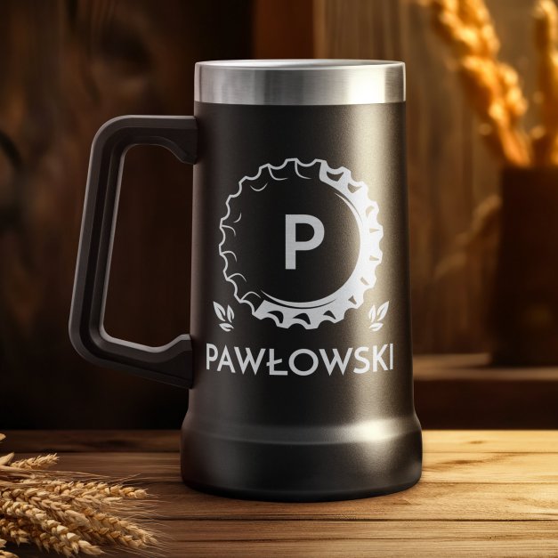Czarny kubek termiczny kufel z grawerem dla piwosza