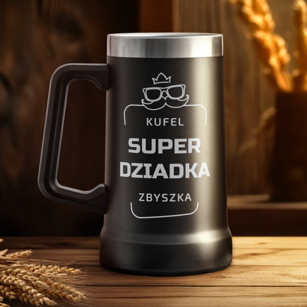 Czarny kubek termiczny kufel z grawerem dla dziadka na imieniny Dzień Dziadka