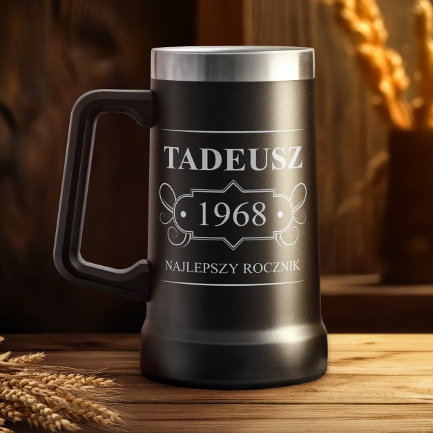 Czarny kubek termiczny kufel z grawerem dla gentlemana na urodziny