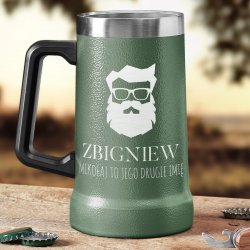 Zielony kubek termiczny kufel z grawerem dla brodacza na mikołajki imieniny święta