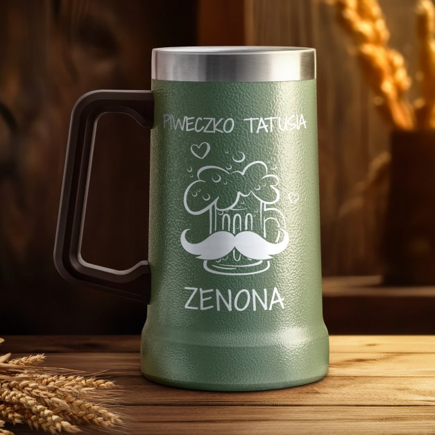 Zielony kubek termiczny kufel z grawerem dla taty na imieniny Dzień Ojca