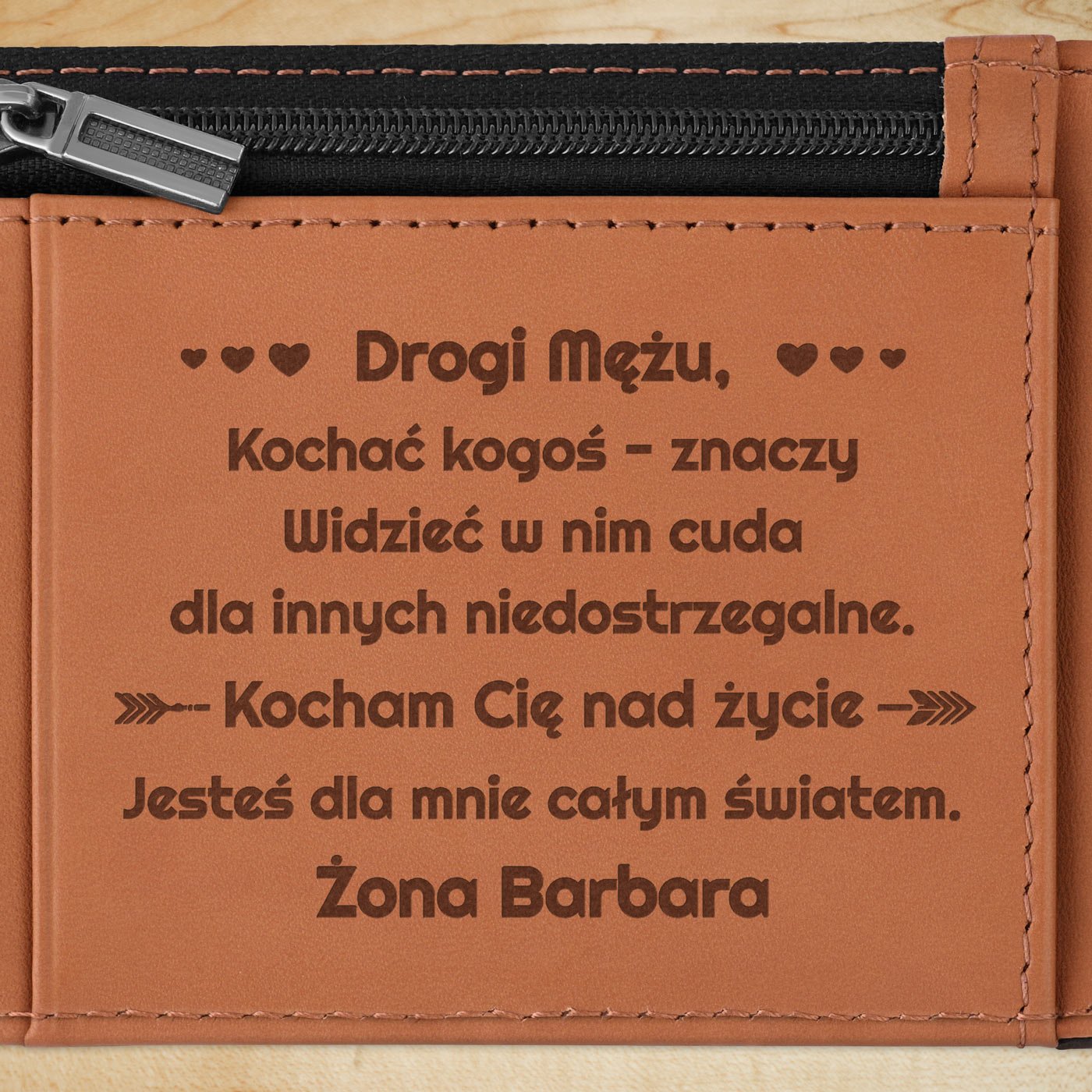 Smart portfel skórzany z grawerem w kolorze czarno-brązowym dla męża