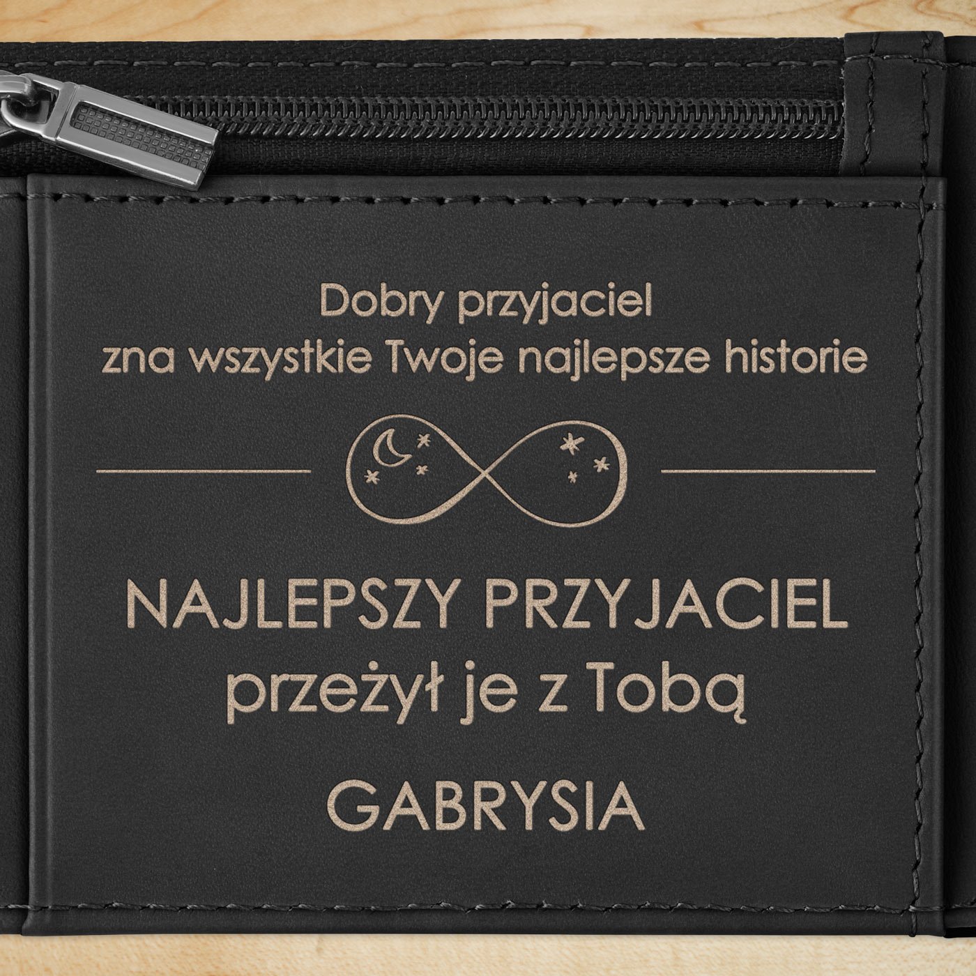 Smart portfel skórzany z grawerem w kolorze czarnym dla przyjaciela - Karbonowy