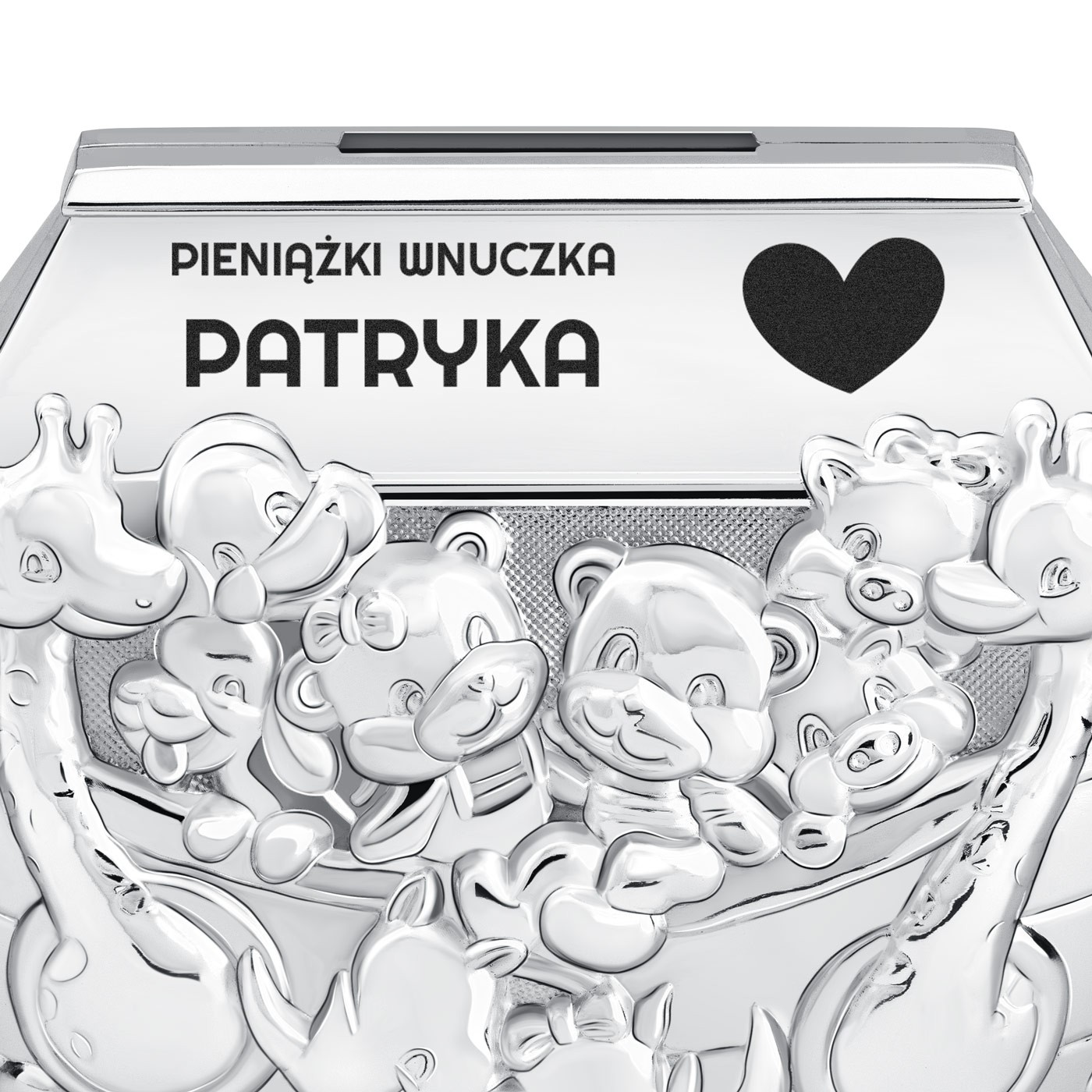 Skarbonka posrebrzana arka Noego z grawerem dla wnuczka