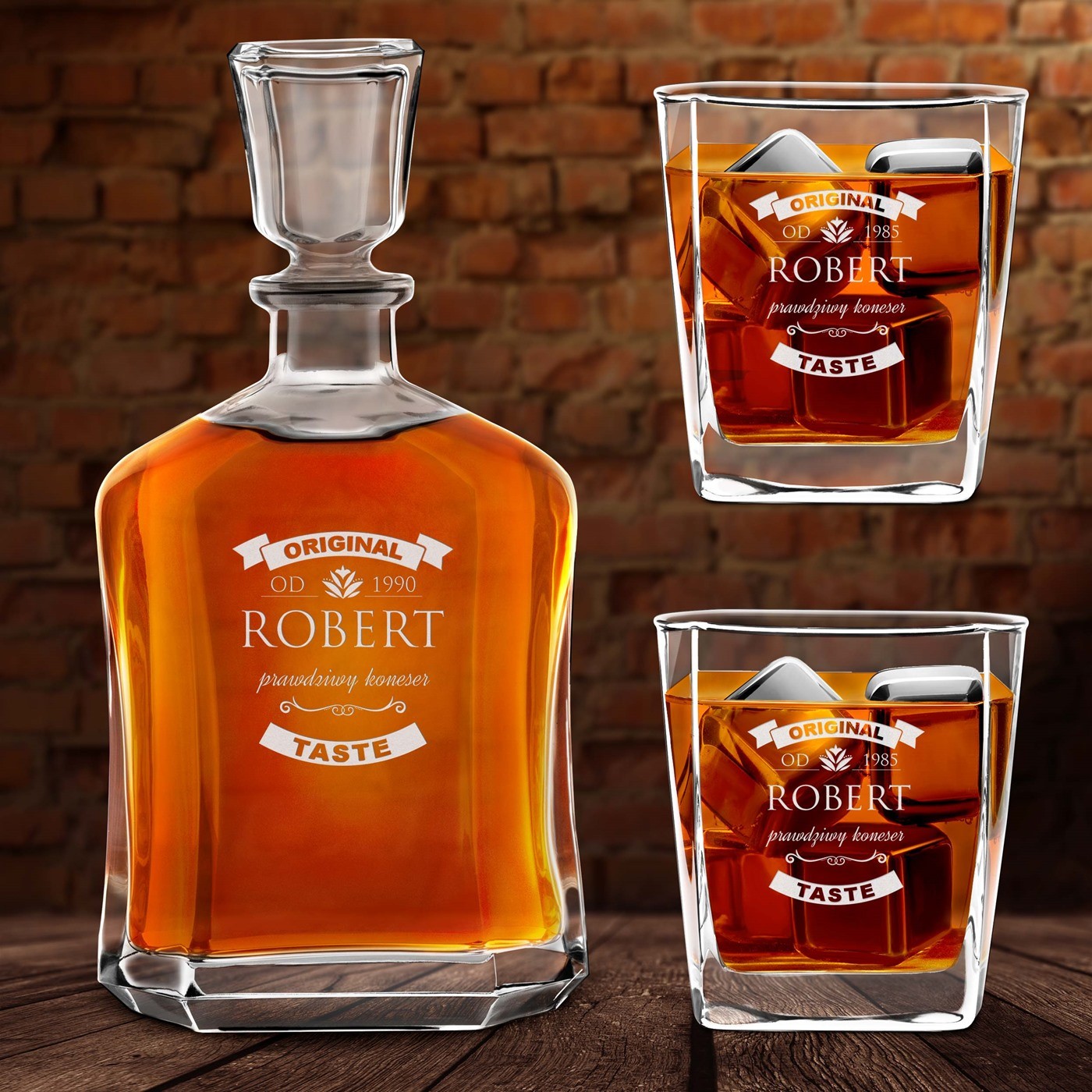 Karafka z 2 szklankami zestaw z grawerem dla konesera whisky