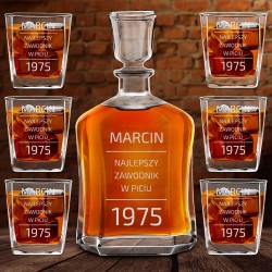 Karafka z 6 szklankami zestaw z grawerem dla konesera whisky na urodziny
