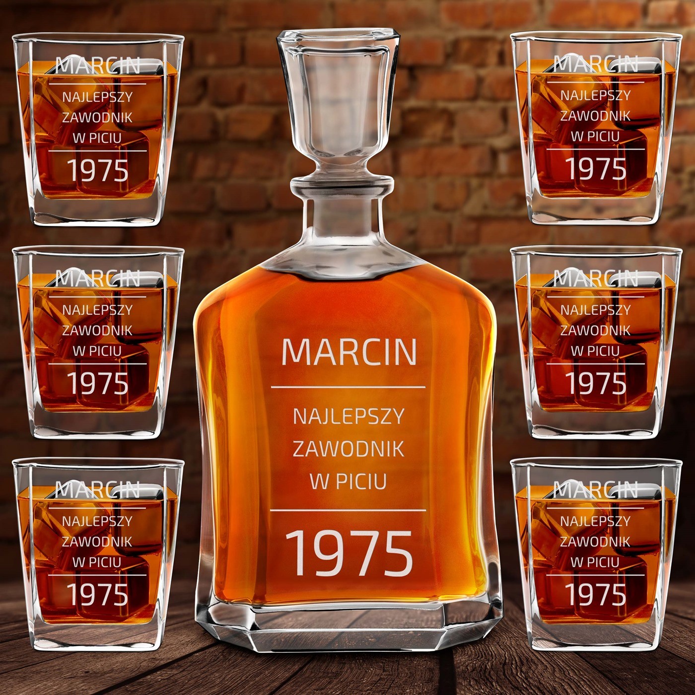 Karafka z 6 szklankami zestaw z grawerem dla konesera whisky na urodziny