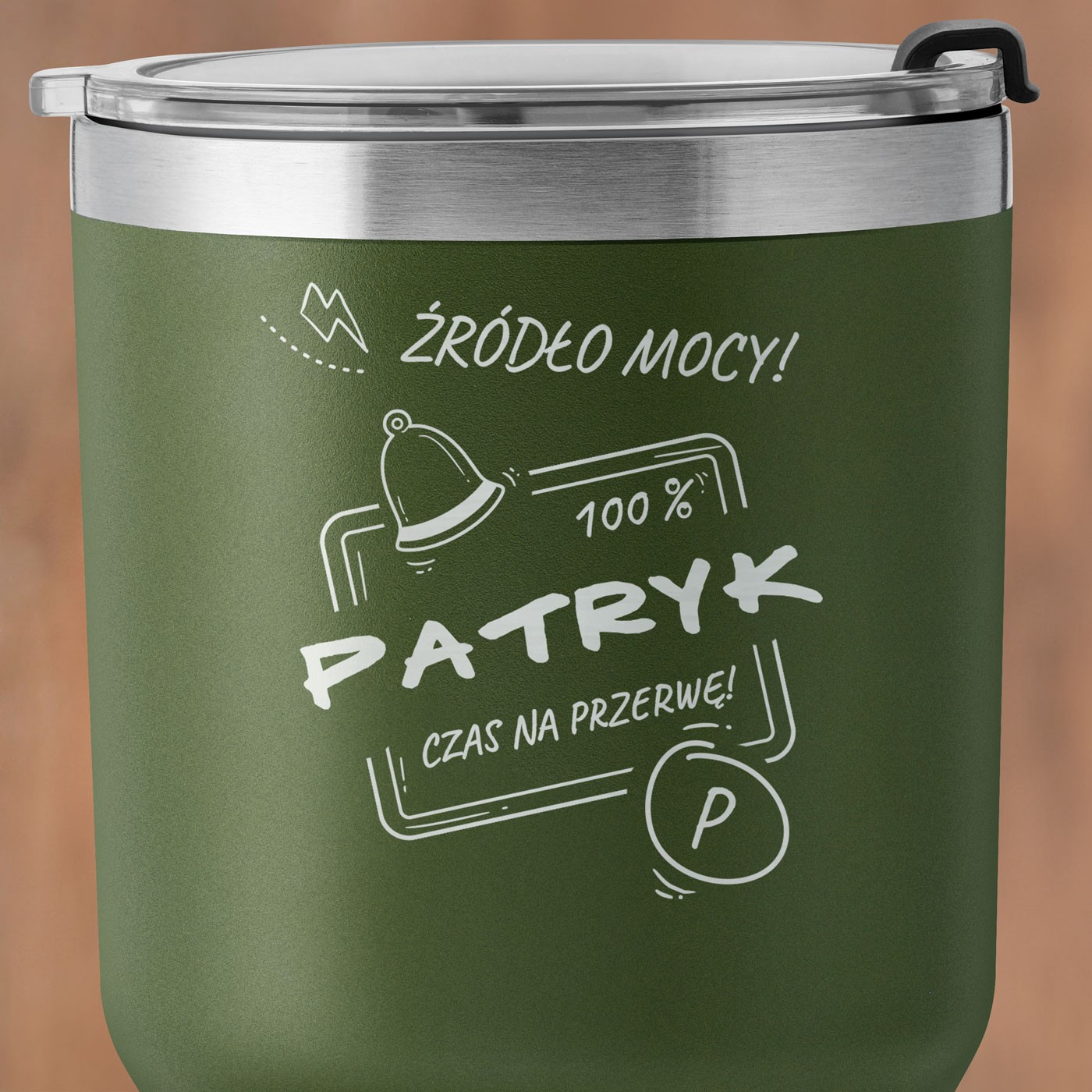 Zielony kubek termiczny z własnym grawerem dla niego studenta nauczyciela wychowawcy na imieniny