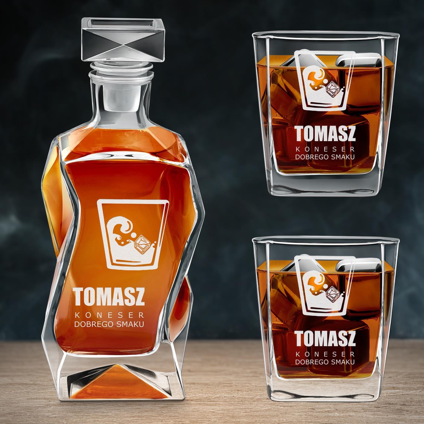 Zestaw karafka łamana z 2 szklankami grawer dla miłośnika whisky