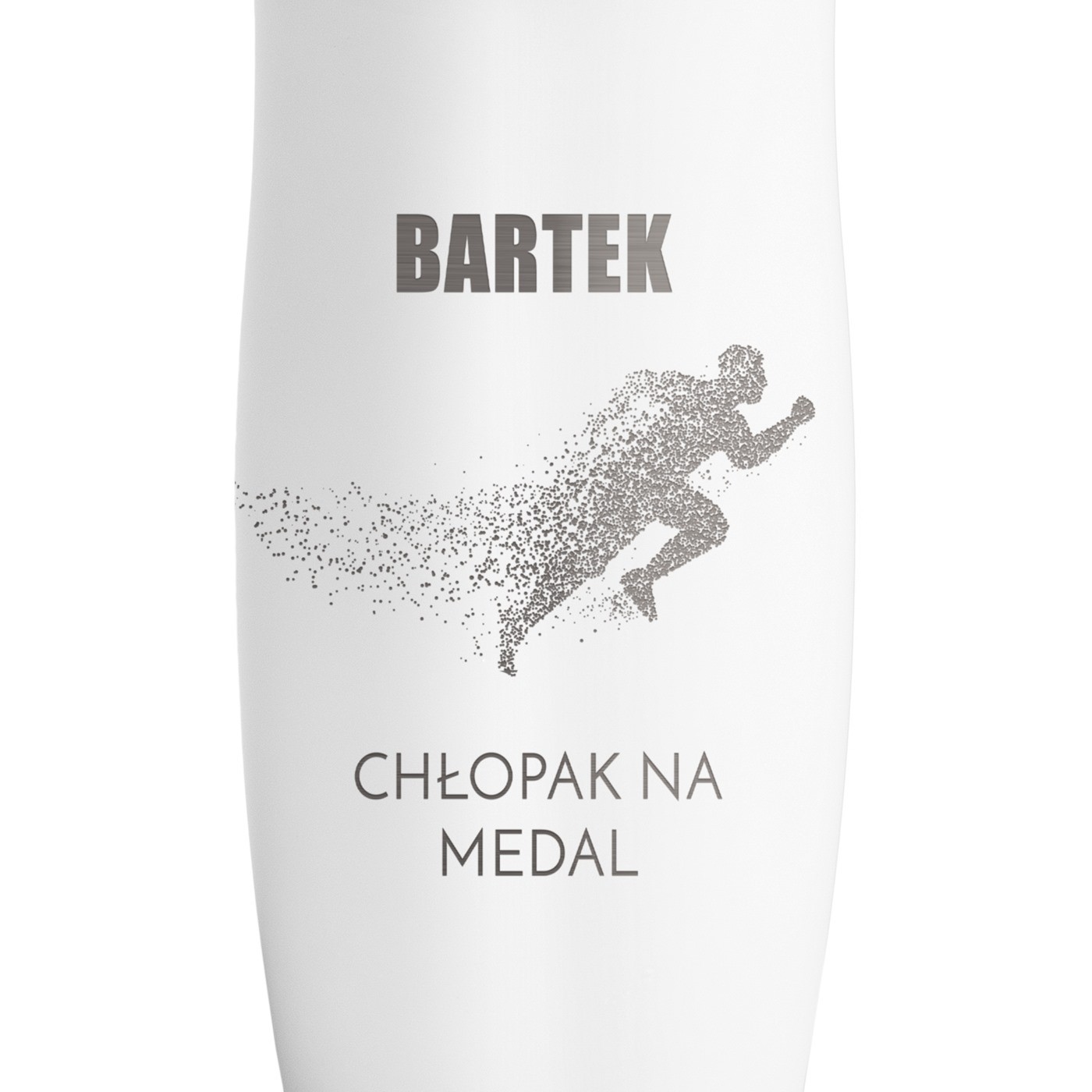 Kubek termiczny biały termos z grawerem dla chłopaka biegacza sportowca na imieniny Dzień Chłopca