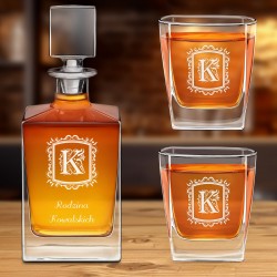 Karafka do whisky cube z 2 szklankami i grawerem dla pary na ślub rocznicę parapetówkę
