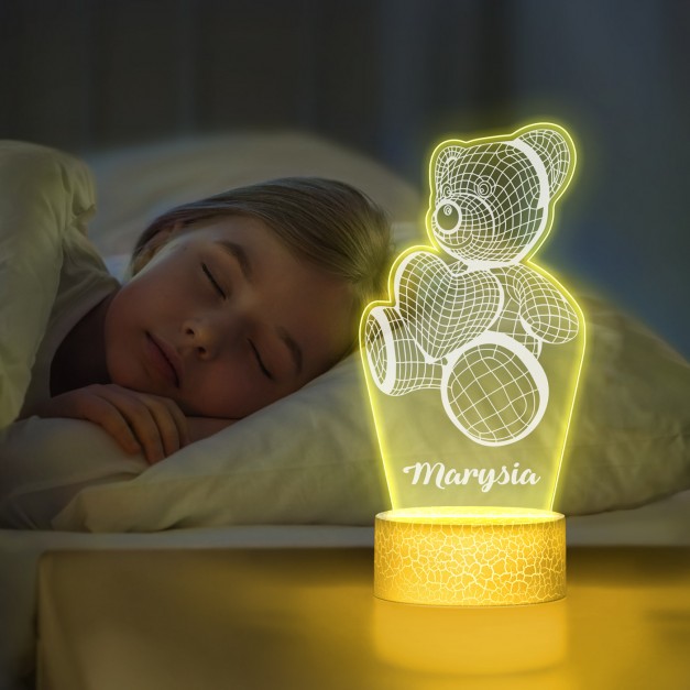 Lampka LED L 3D z nadrukiem na szkle akrylowym Miś z Sercem i Twoim Imieniem na Walentynki