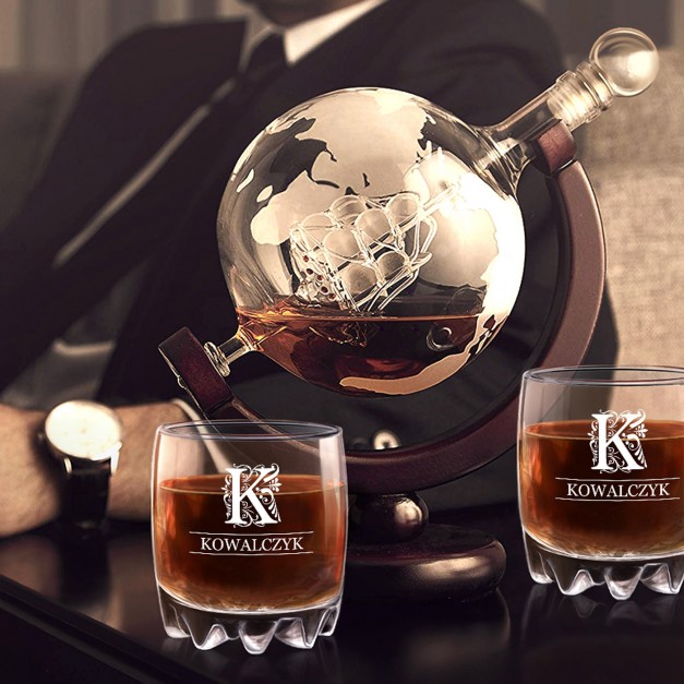 Karafka globus 2 szklanki sylwana zestaw do whisky dla dziadka