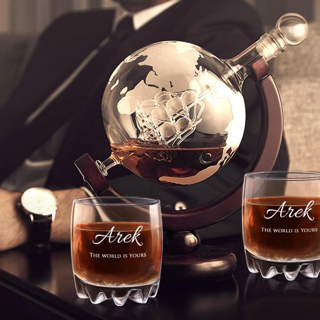 Karafka globus 2 szklanki sylwana zestaw do whisky dla chłopaka z imieniem