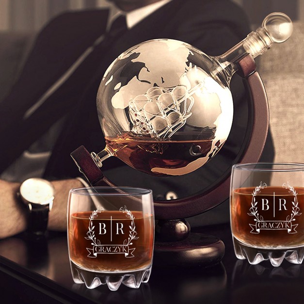 Karafka globus 2 szklanki sylwana zestaw do whisky na ślub